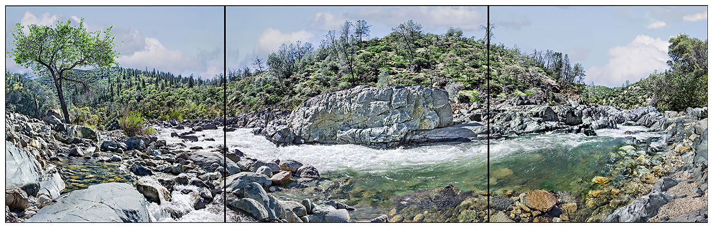 Panorama of Yuba River - Triptych printed on metal