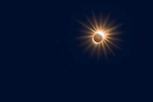 Flash of light from the corona of a total eclipse the looks like a diamond ring